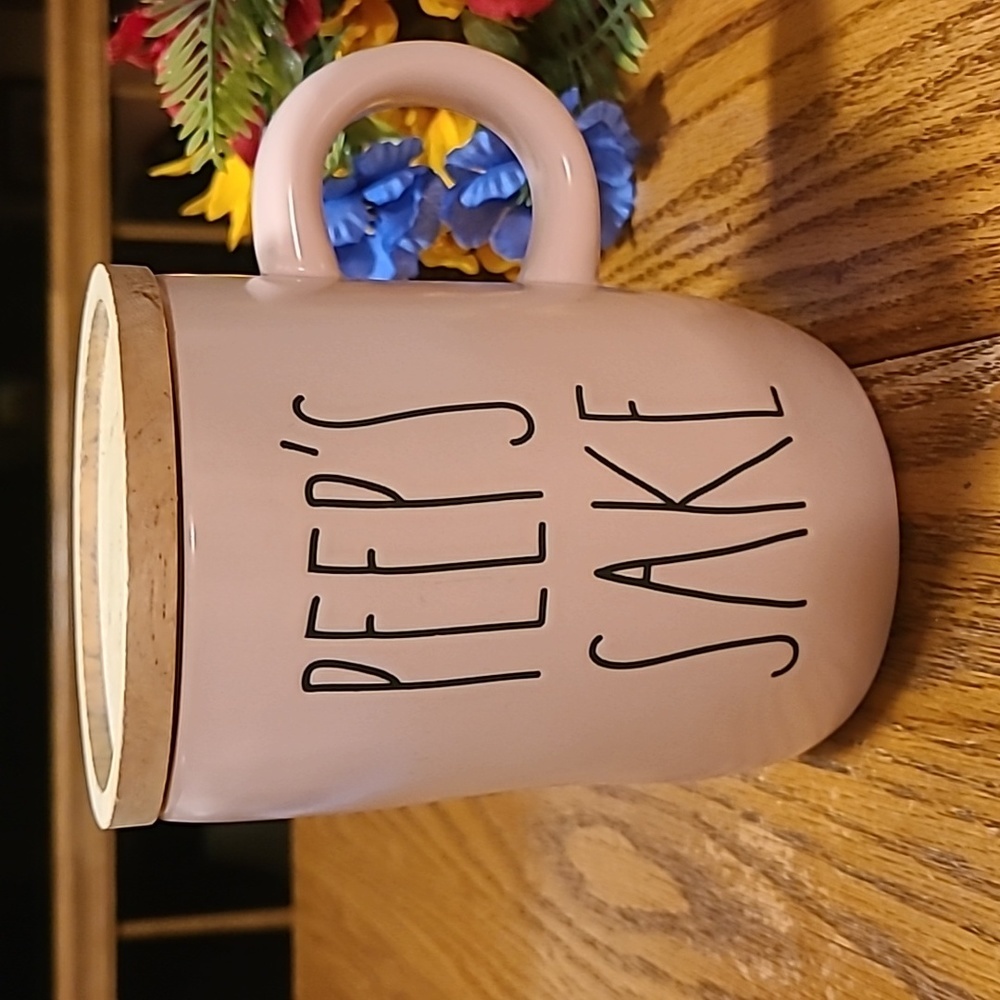 Rae Dunn PEEP'S SAKE Mug with Wooden Lid